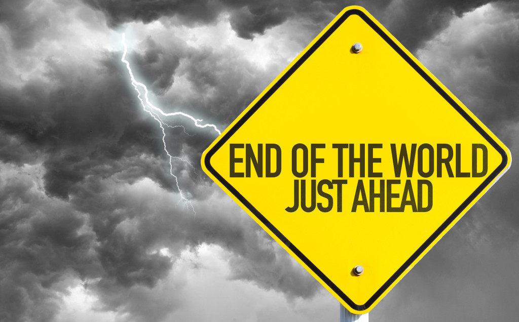 End Of The World - Just Ahead sign with bad day on background