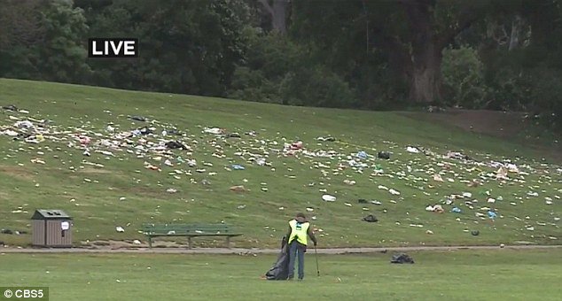 Cleaning up after a Save The Planet march.